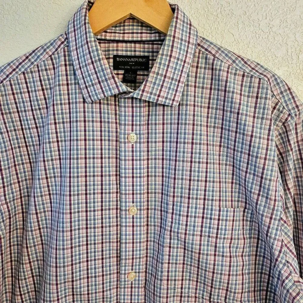 NWOT Banana Republic Men's Long-sleeve Classic Fit Button-down: Pastel plaid: Lg